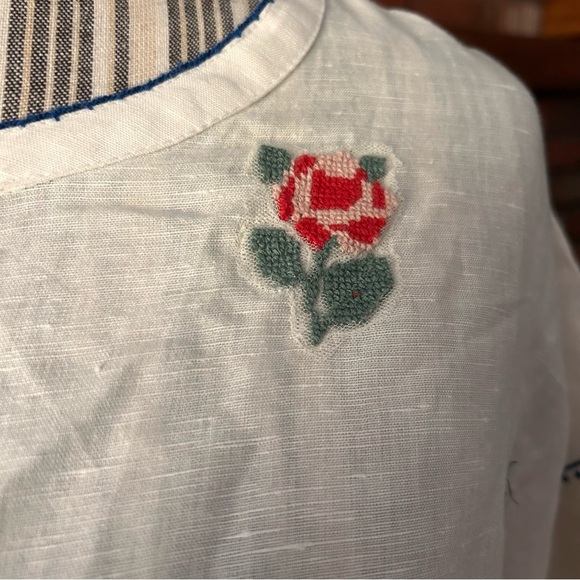 Anthropologie Intropia Linen Embroidered Fruit Top in Cream Sz L - Picture 6 of 12